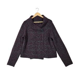 Carole Little Cardigan sz XL Burgandy Gray Heather Chunky One Button